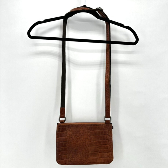 Jack Georges Hornback Croco Buffalo Leather Crossbody Purse Brown Snap Card Slot - Picture 2 of 11